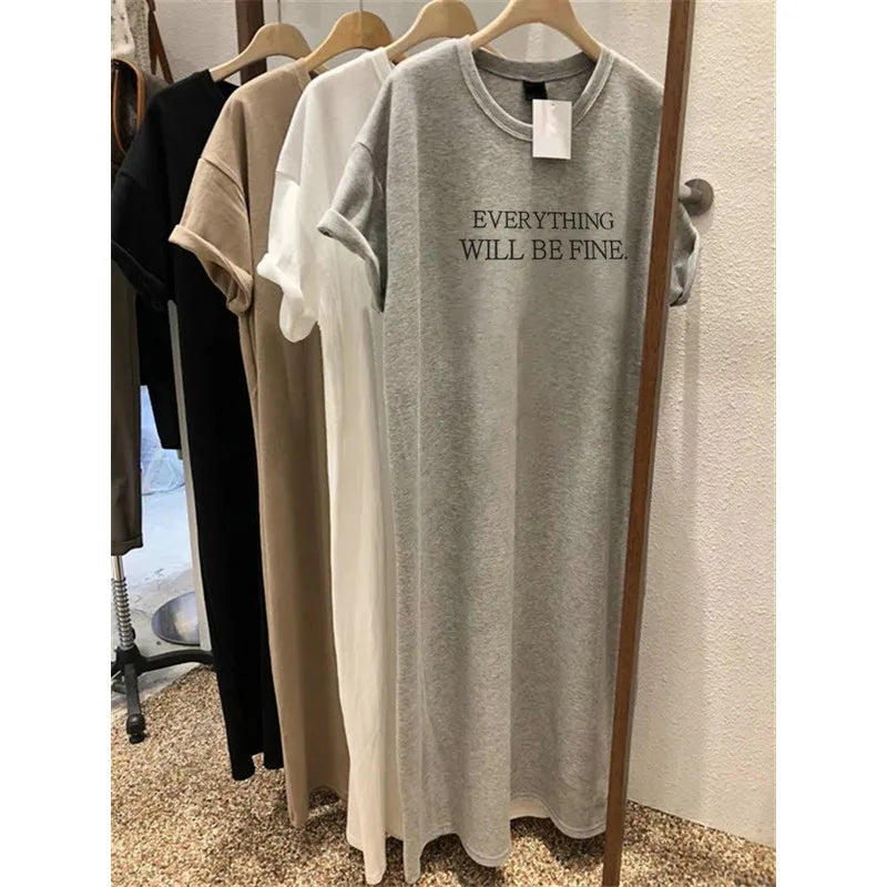 Thin Plus Size Loose Short Sleeved Letter Printed Dress