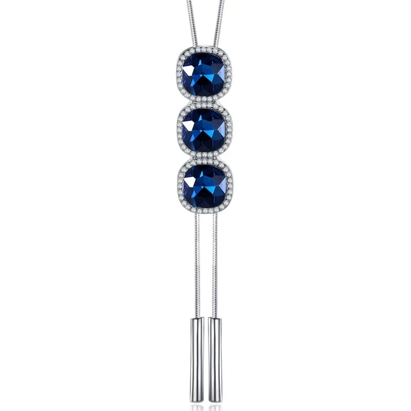 Luxury Jewelry Blue Crystal Tassel Long Necklace