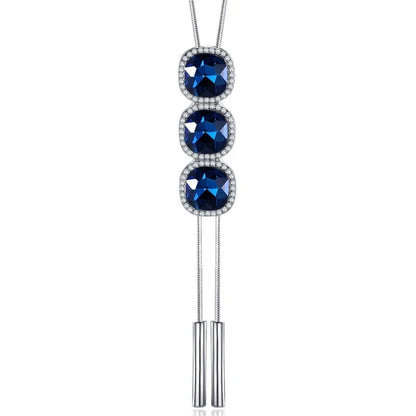 Luxury Jewelry Blue Crystal Tassel Long Necklace