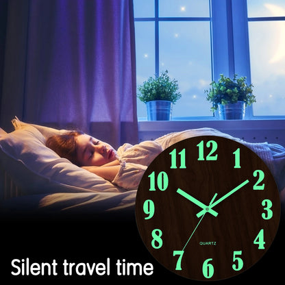 12 Inch Luminous Wall Clock Wood Silent light in dark