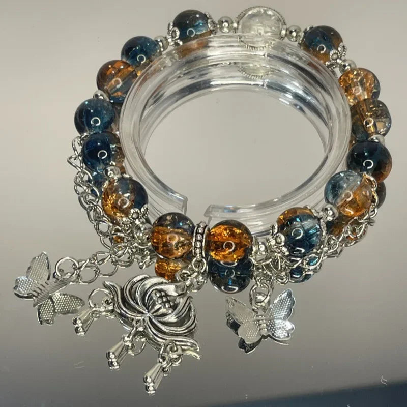 Fairy Butterfly Green Bead Tassels Chain Bracelet