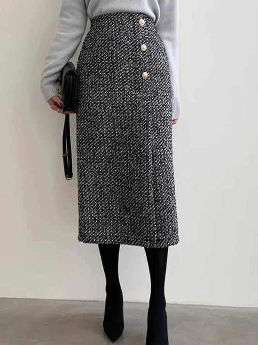 Maxi High Waist Tweed Long Skirt