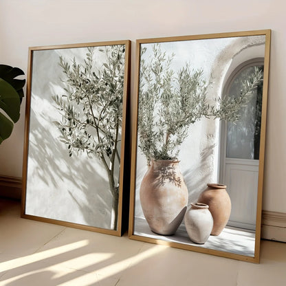 2pcs/set Neutral Olive Tree Shadow Vase Canvas