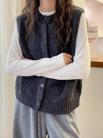 Knitted Sleeveless O-Neck Knit Vest Outerwears Sweaters