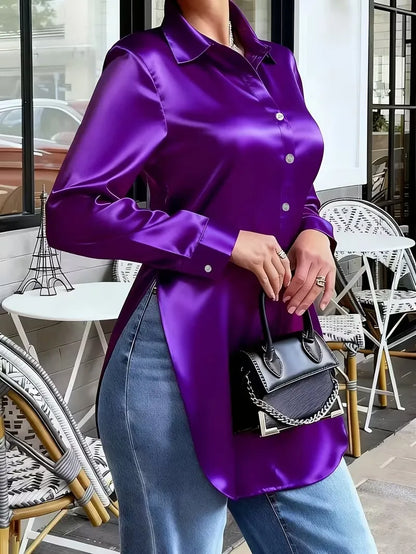  Satin Shirt Long Sleeve Button Down Blouse