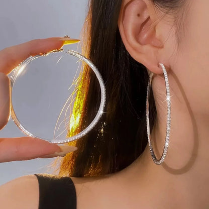 Rhinestones Shiny Crystal Big Round Hoop Earrings