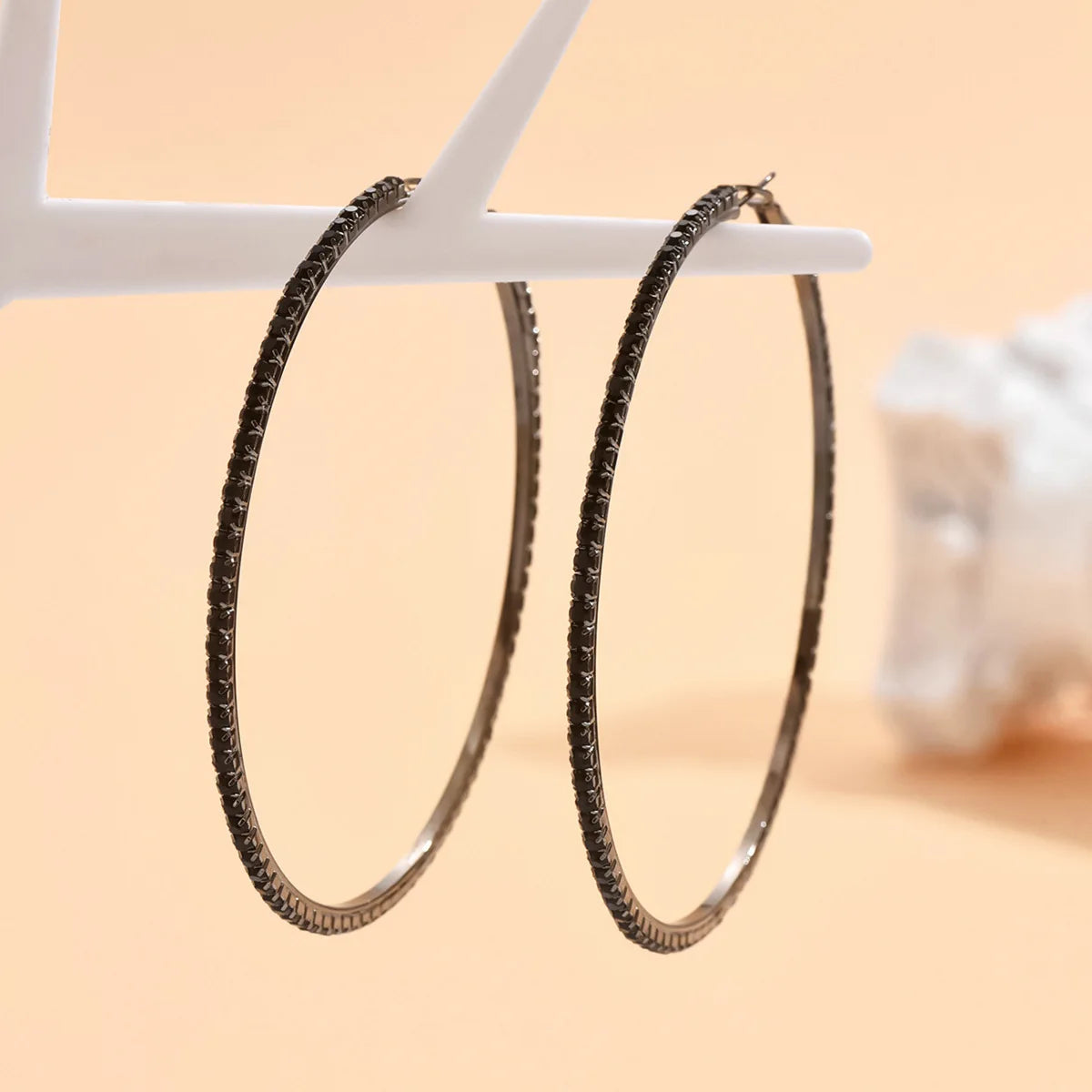 Rhinestones Shiny Crystal Big Round Hoop Earrings