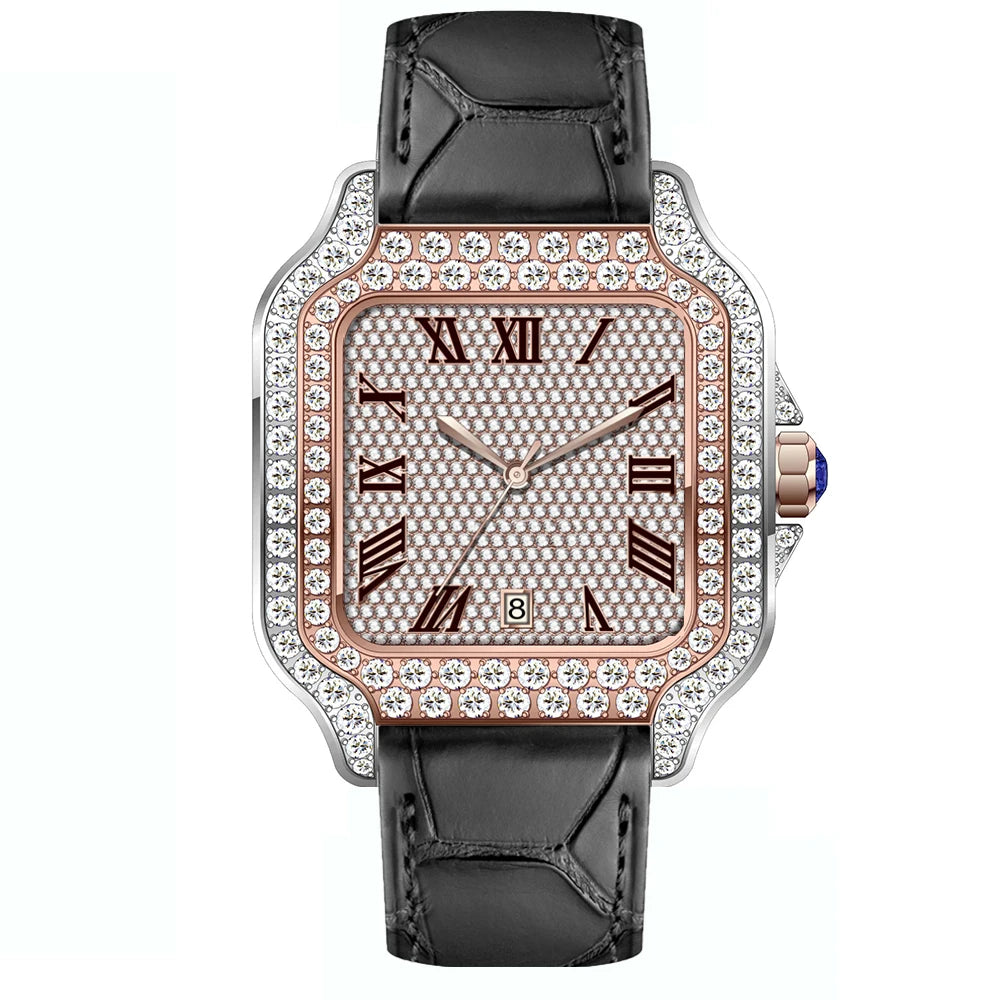 Leather Hip Hop Iced Out Jewellry Watch