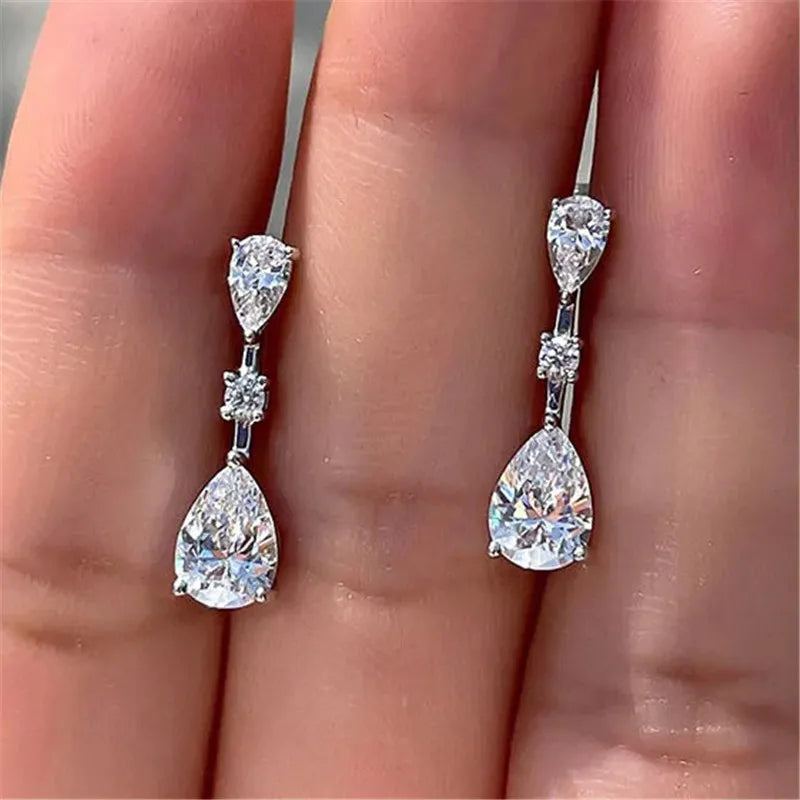925 Sterling Silver Cubic Zirconia Drop Earrings