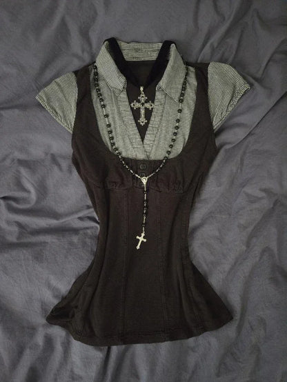 Pleated Tees Sexy Girl Slim Fit Tees Shirt