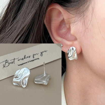 925 Sterling Silver Frosting Hoop Crossing Line Hollow Out Earrings