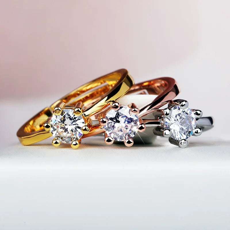 925 Sterling Silver Luxury White Bridal Ring 18K Gold Promise Love Rings