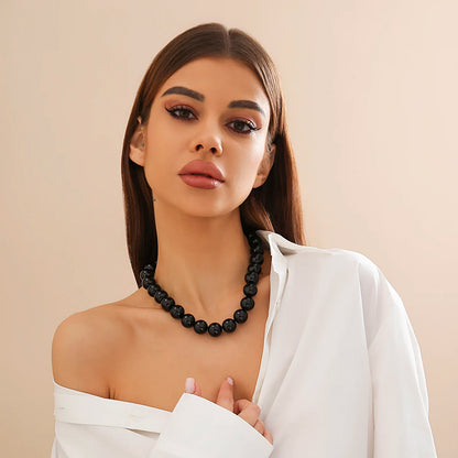 Minimalist Black Acrylic Beaded Choker Retro Exaggerated Large Bead Necklace