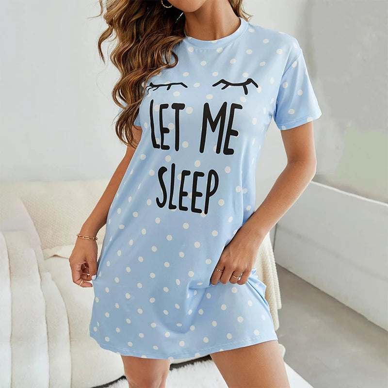 Polka Dot Nightdress Short Sleeve Sleep Dress
