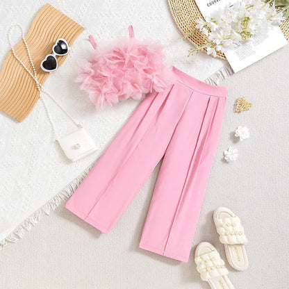Summer Princess Floral Tops+Wide Leg Pants Sets