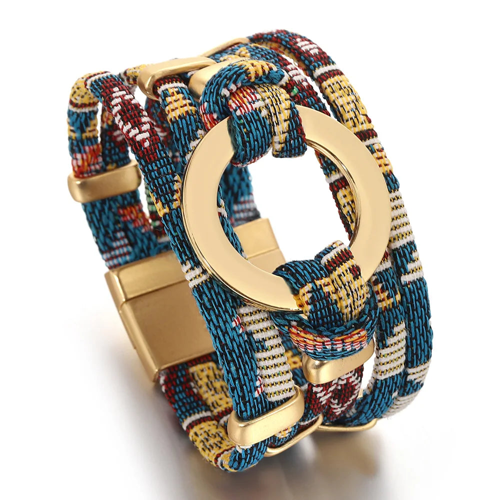 Round Weave Leather Wrap Wide Bracelets