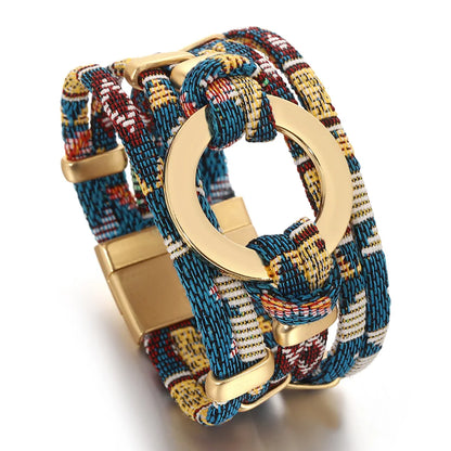 Round Weave Leather Wrap Wide Bracelets