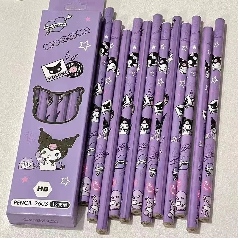 12Pcs/Box Sanrio Pencil Melody Kuromi Cinnamoroll HB Black Write Draw Pencils
