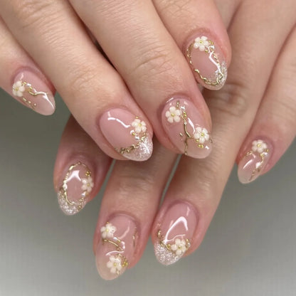 24pcs French Fake Nails Finished Almond Nails Sets