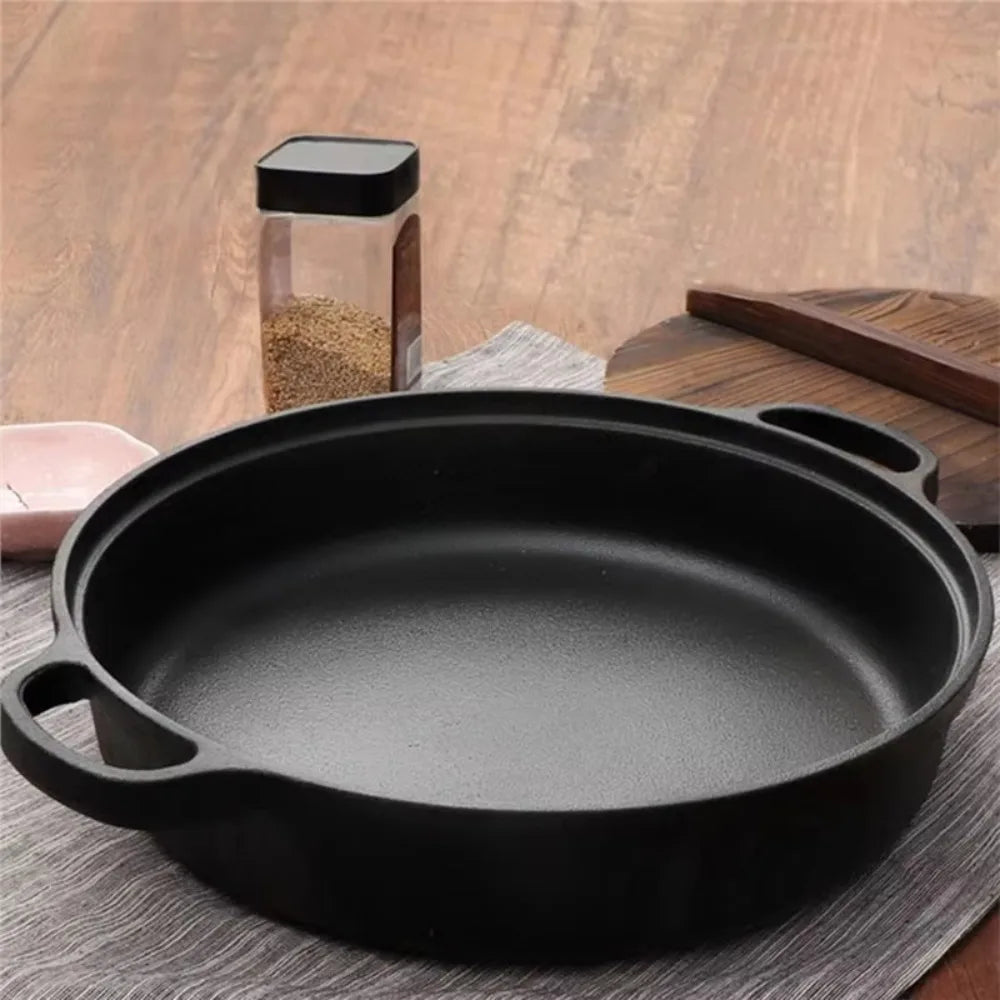 Cookware Non-Stick Cast Iron Skillet Flat Bottomed Double Handle Frying Pan