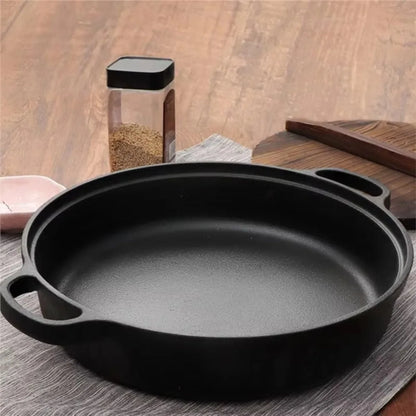 Cookware Non-Stick Cast Iron Skillet Flat Bottomed Double Handle Frying Pan