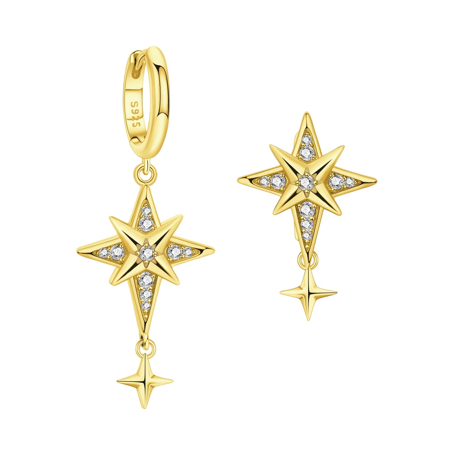 S925 Sterling Silver Zircon 18K Gold Lining Vintage Hoop Earrings