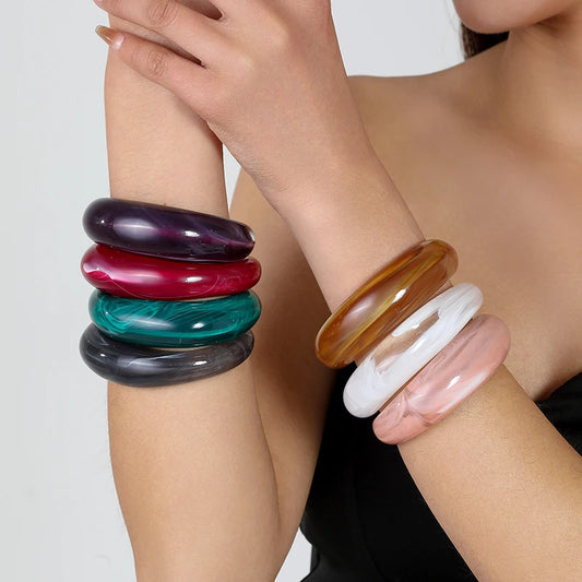Exaggerated Jelly Colored Curved Cuff Bracelets