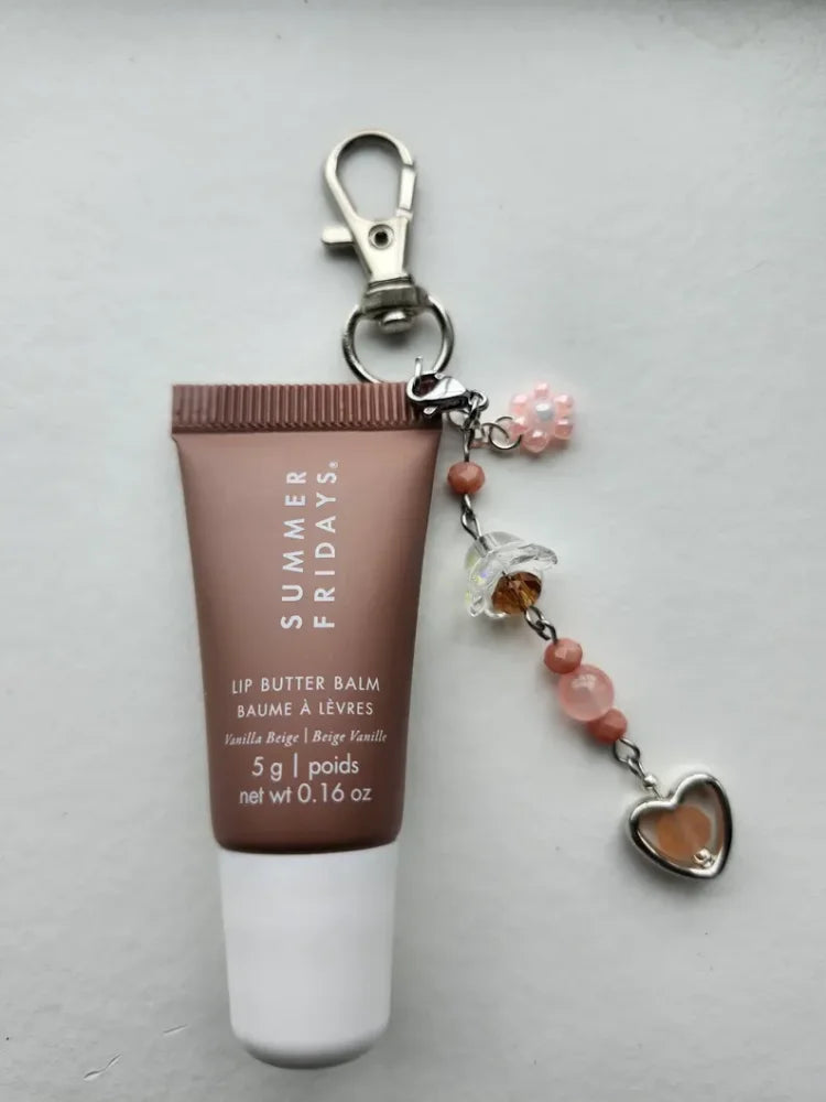 Lip Balm Keychains with Beaded Heart Charms Colorful Bead Lip Balm