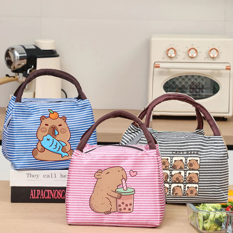 Capybara Portable Cute Anime Printed Figures Stripe Freezer Lunch Bags