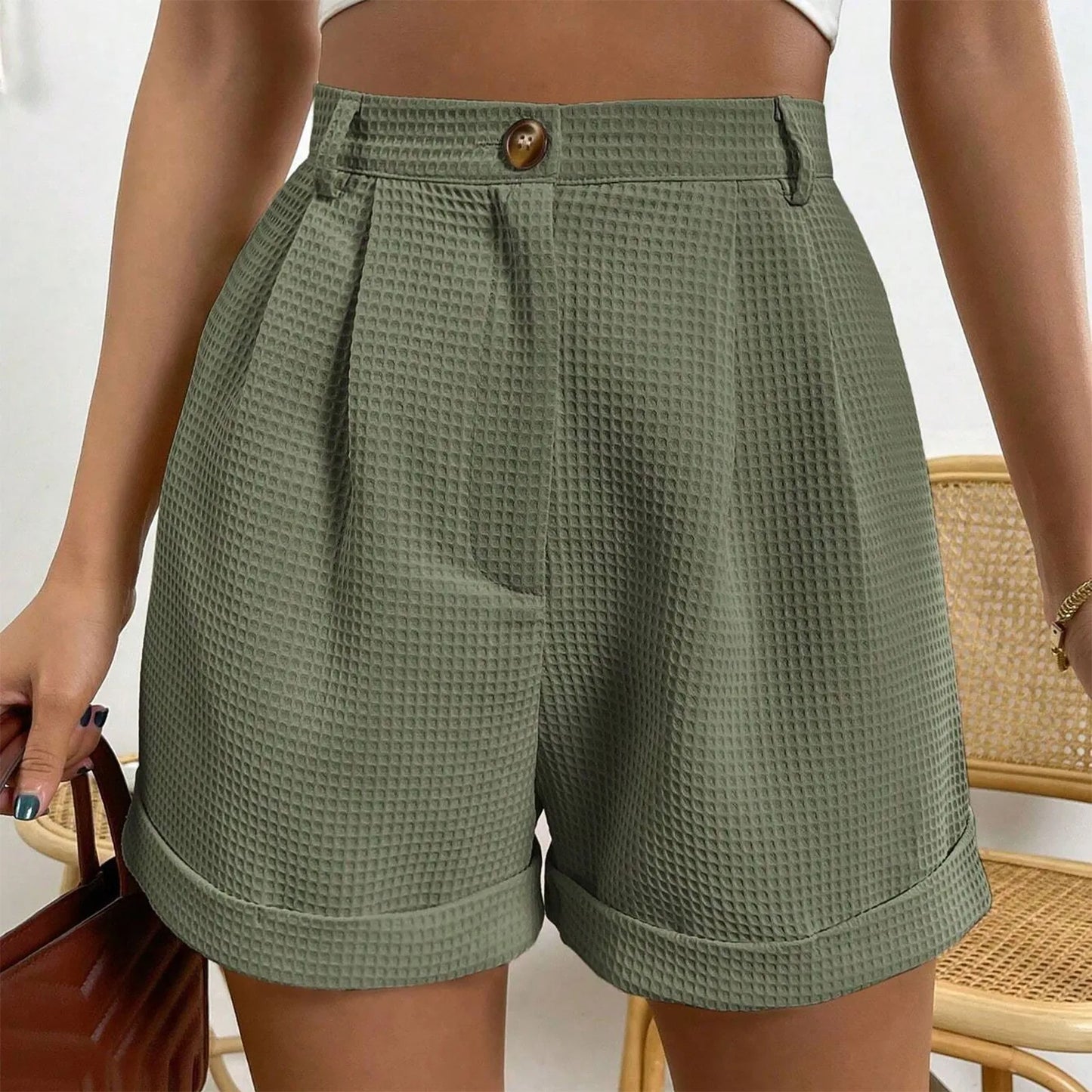 Office Lady Solid Summer Elegant Korean High Waisted Short