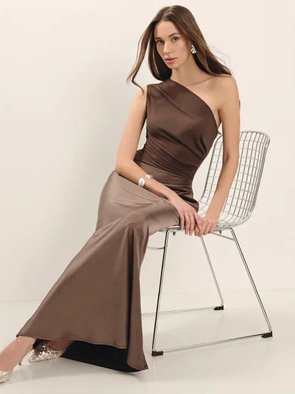 Mozision Satin Sleeveless Backless Sexy Maxi Dress