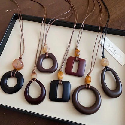Black Coffee Round Water Drop Resin Necklaces