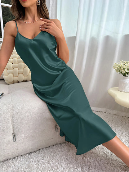 Spaghetti Strap V Neck Elegant Luxury Breathable Loungewear Nightdress