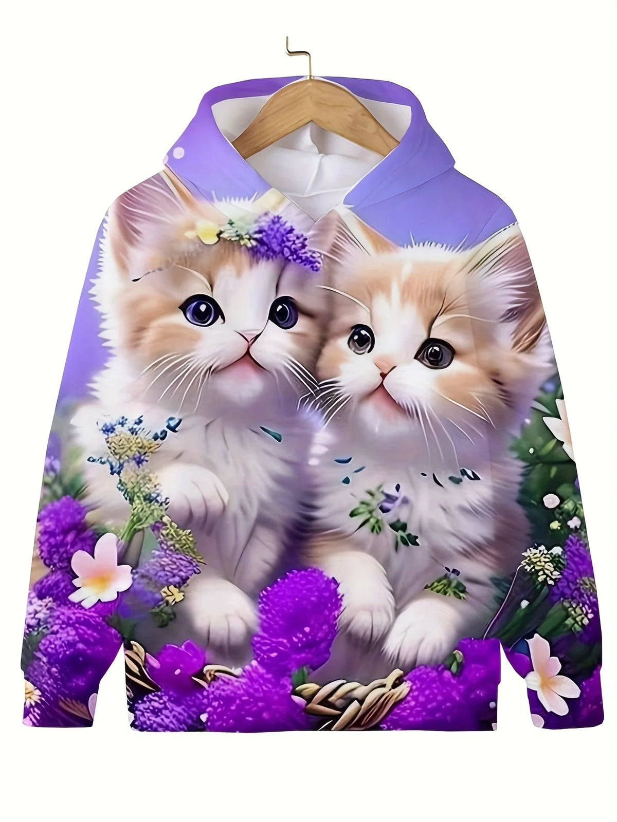 Long Sleeve Cute Cat Print Casual Kid Summer Autumn Hoodies