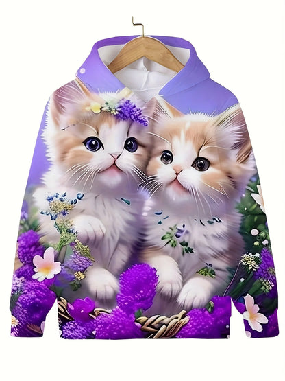 Long Sleeve Cute Cat Print Casual Kid Summer Autumn Hoodies