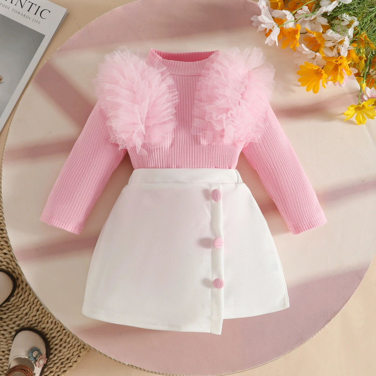 Autumn Winter Long-Sleeve Top + White Skirt Toddlers 6M-3 Years Set