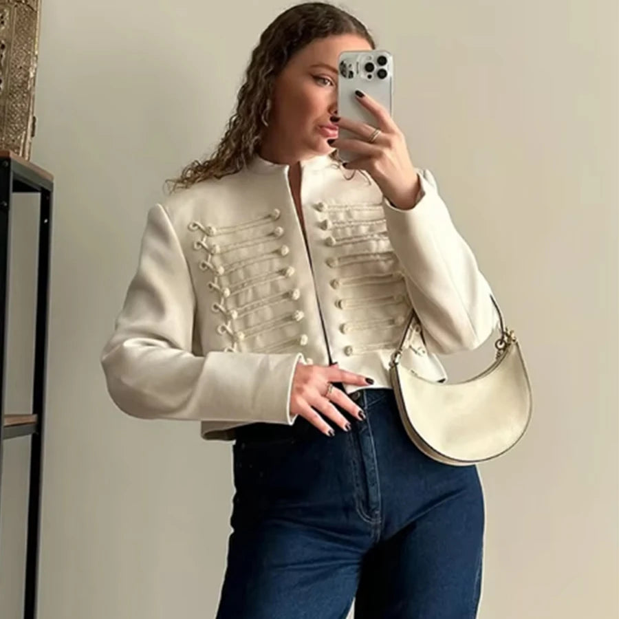 Slim Elegant Napoleon High Street Chic Shoulder Padded Jacket