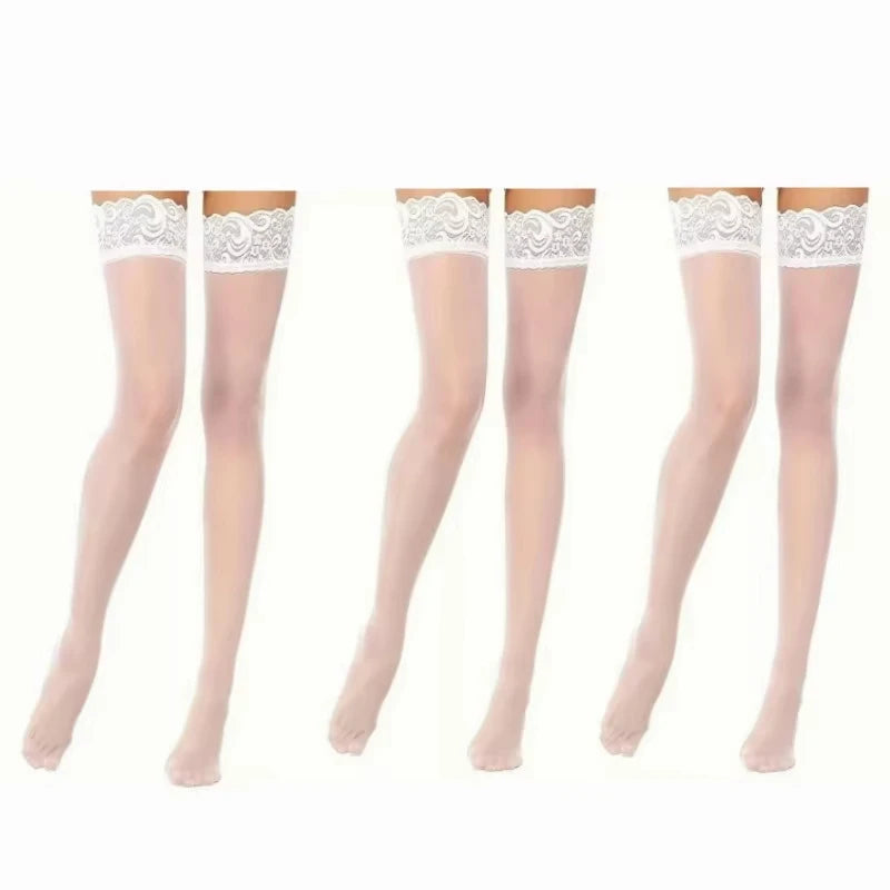 Medias altas hasta la rodilla con patchwork de encaje floral sexy