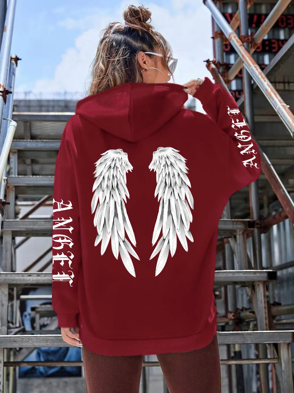 Angel Wings Printed Hoodies Loose Pullover