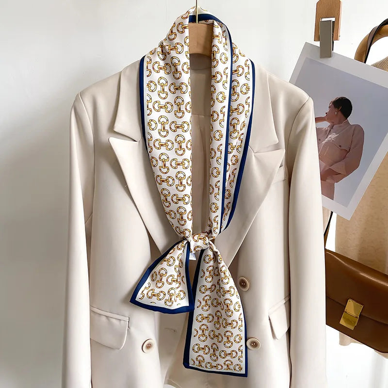 50 Color Silk Feel Scarf Luxury Long Narrow Small Silk Scarves Shawl