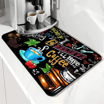 Coffee Cup Drying Cartoon Non-slip Drain Mat