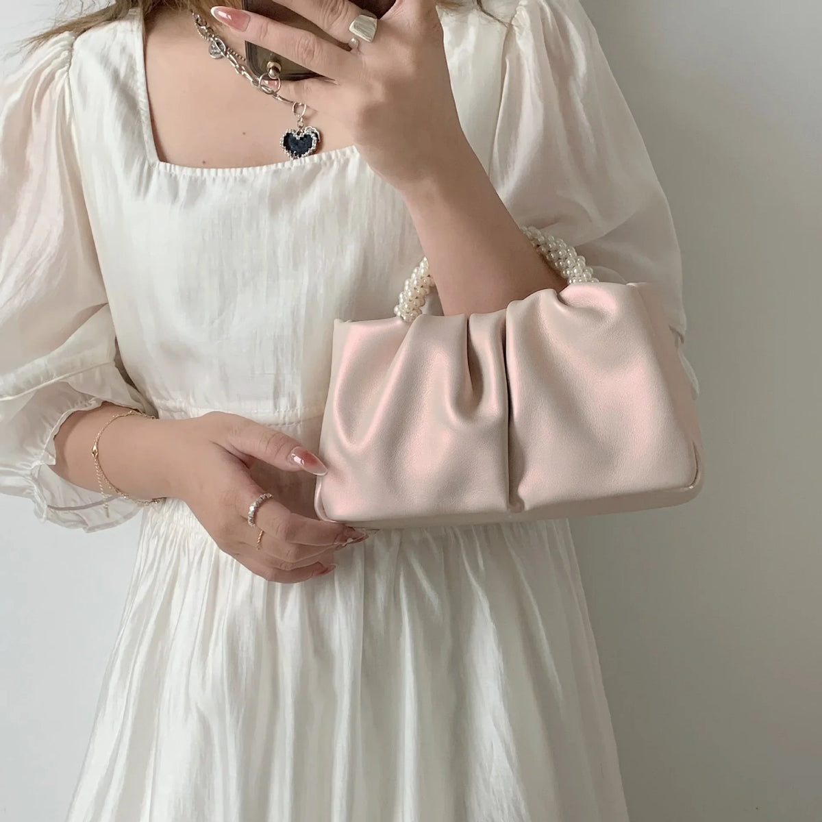 Pearl Handle Clutch Purse Handbags Luxury Square Shoulder Bags
