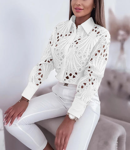 Hollowed Out Long Sleeved Casual Shirt