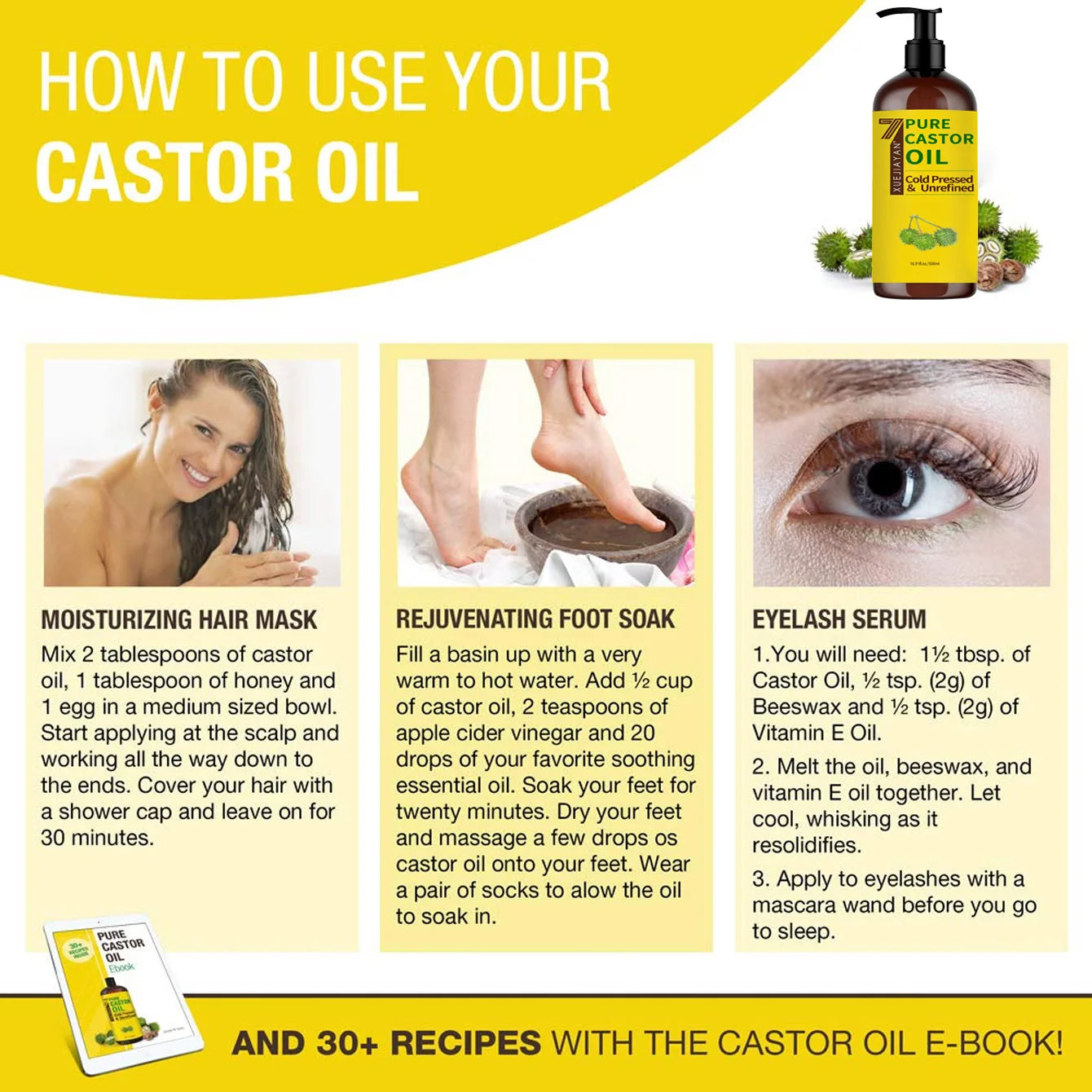 100% Pure Castor Oil For Eyelashes Hair Growth Eyebrows
