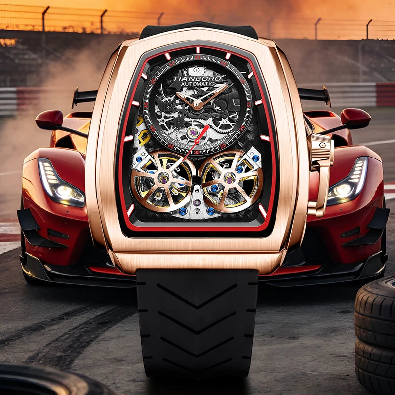 Double Flying Wheel Skeleton Luxury Automatic Mechanical Stainless Steel Silicone