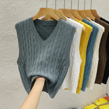 Knitted Sweater Vest Sleeveless V-Neck Knit Sweater
