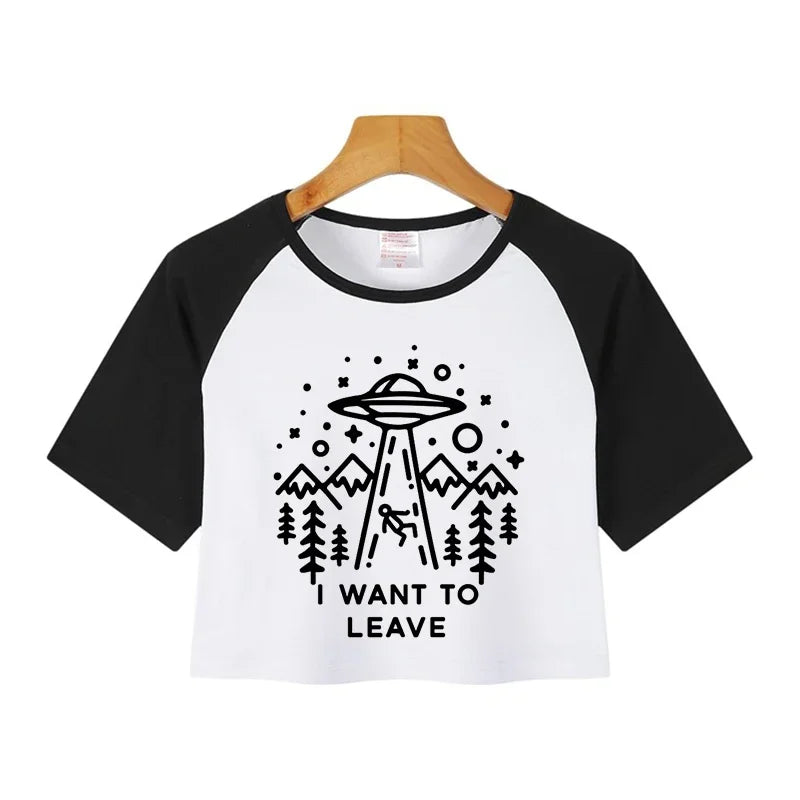 Casual Crop Tops Funny Graphic T-shirt