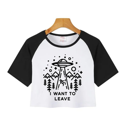 Casual Crop Tops Funny Graphic T-shirt