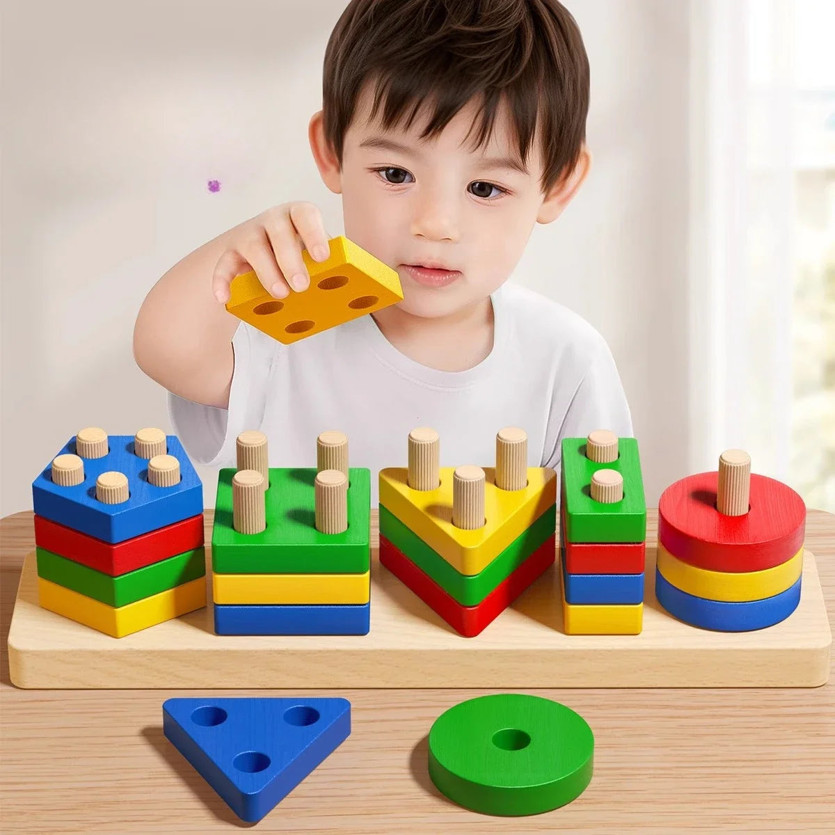 Montessori Wooden Sorting Stacking Puzzle Skill Toy