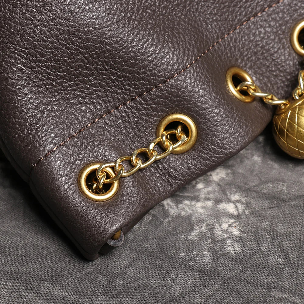 Genuine Leather Chain Crossbody Bag